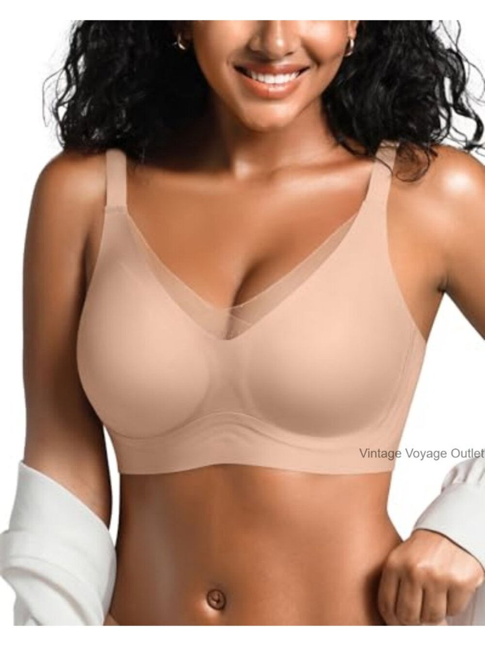 Scalloped V Neck Wireless Bra Seamless Full Coverage Push Up Bralette